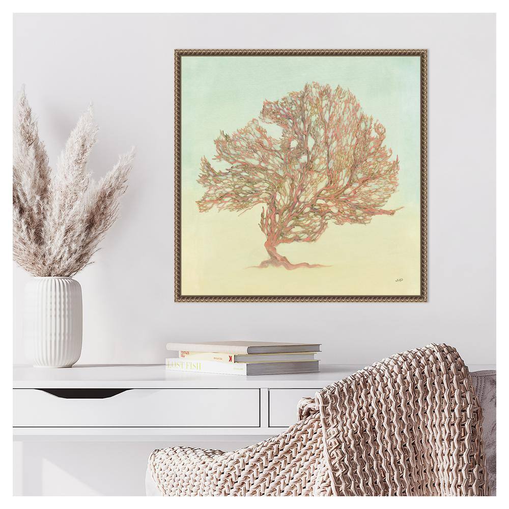 Sea Fern II Pink and Green Canvas Wall Art with Bronze Frame