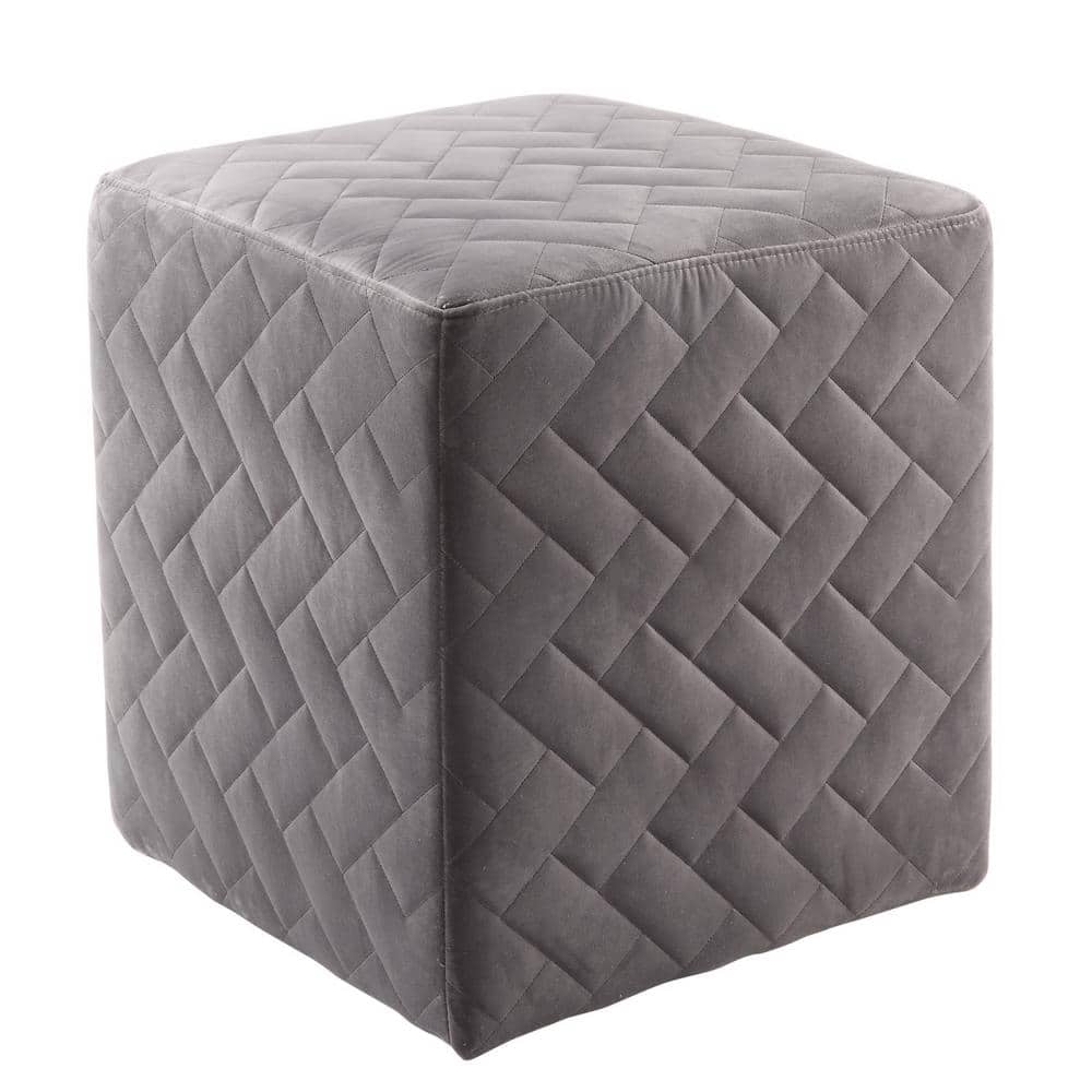 Inspired Home Duke Grey Velvet Brick Quilted Cube OttomanON7102GRHD