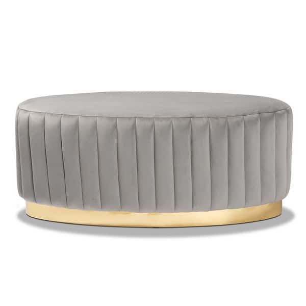Baxton Studio Kirana Grey and Gold Ottoman