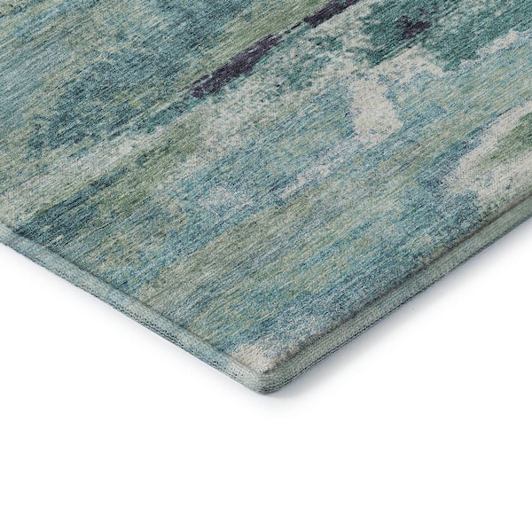 Mayfield Premium Machine Washable Abstract AMF942 Aloe 8 ft. x 8 ft. Round Rug