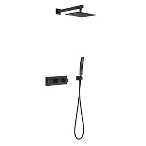 1-Spray Patterns 3-Handles with 2 GPM 10 in. Wall Mount Dual Shower Heads in Matte Black