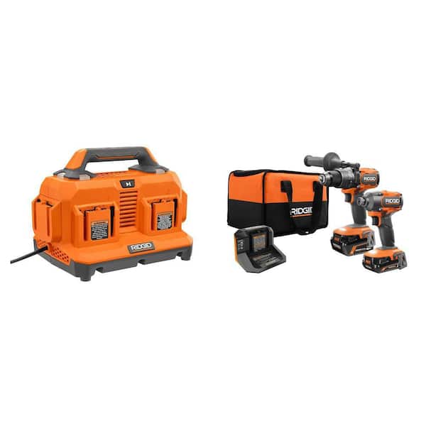 18V Brushless Cordless 2-Tool Combo Kit w/ (2) Batteries, Charger, Bag, & 6-Port Charger
