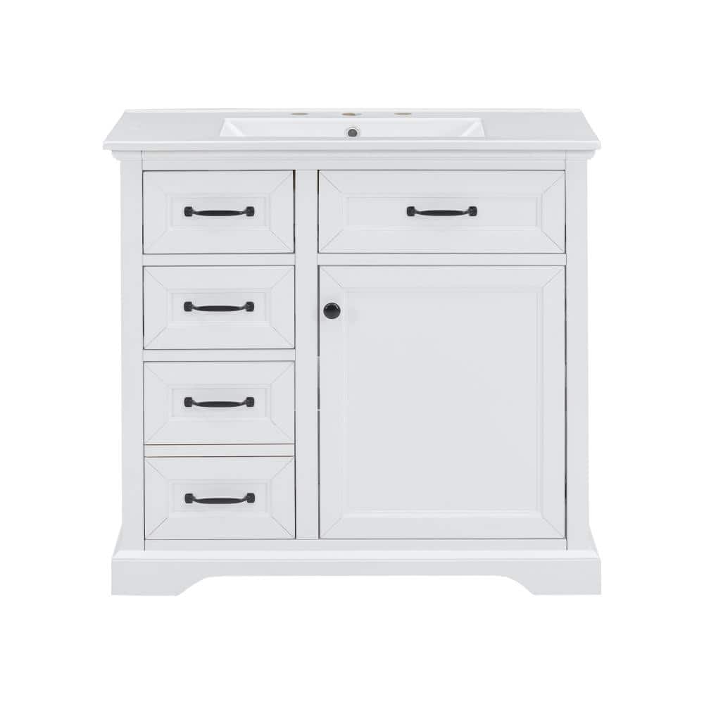 36 in. W Single Sink Freestanding Bath Vanity in White with White Ceramic Top Unassembled price history on PriceWatchPro