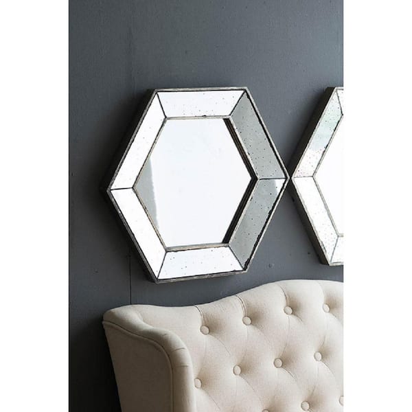 21 in. W x 18 in. H Modern Hexagon Plastic Framed Mirror with Traditional Silver Finish, Home Decor Accent Mirror