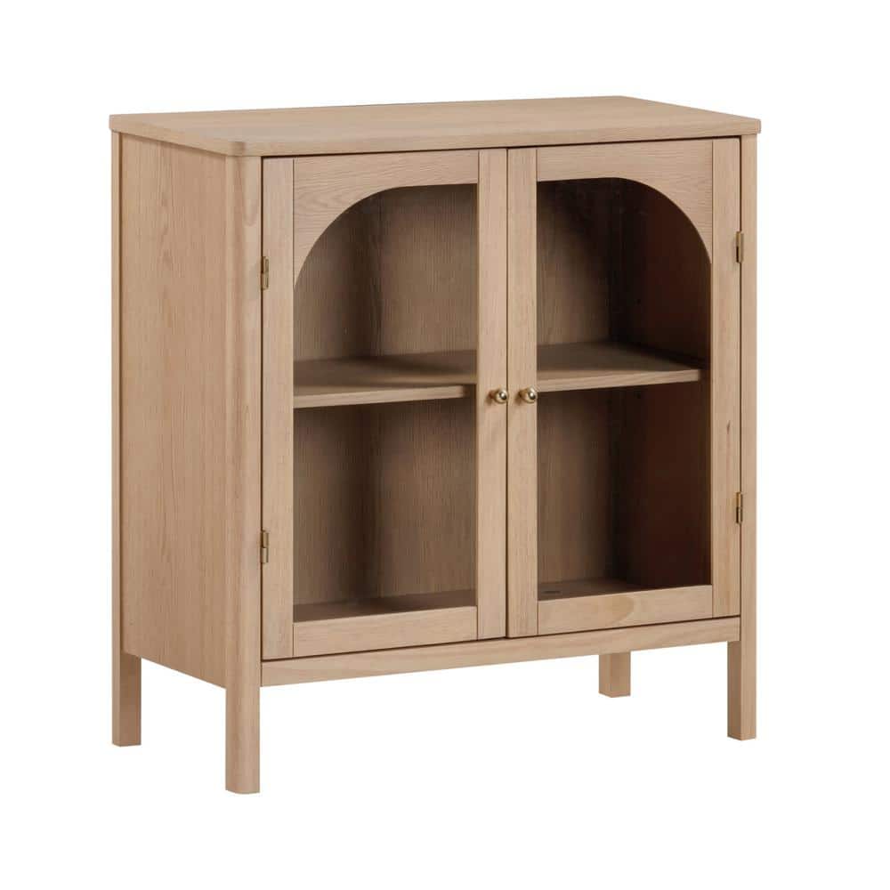 Raw Oak Modern Farmhouse Sideboard Buffet with Glass Doors
