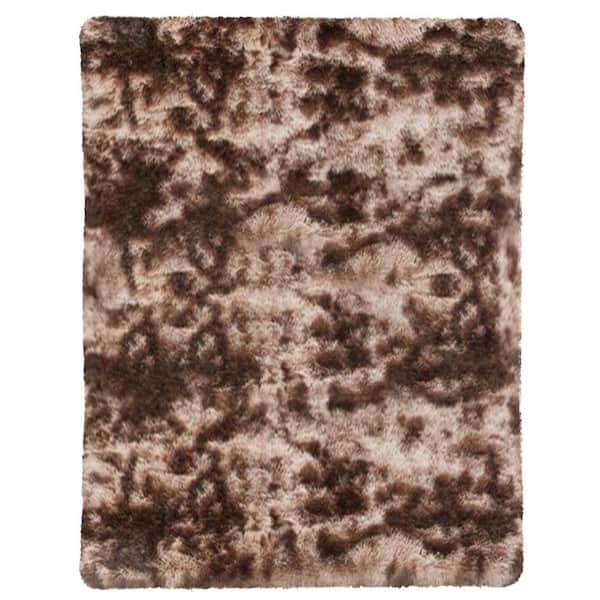 Latepis Plush Shag Brown 4 ft. x 5 ft. Solid Polyester Area Rug