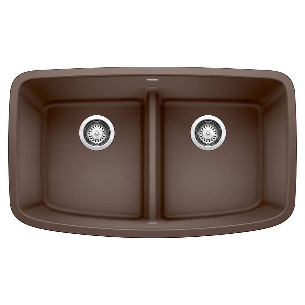 VALEA Cafe Brown Granite Composite 32 in. 50/50 Double Bowl Undermount Kitc