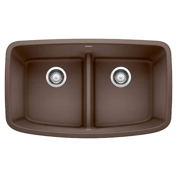Blanco VALEA Cafe Brown Granite Composite 32 in. 50/50 Double Bowl Undermount Kitchen Sink