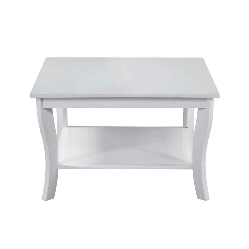 White Square Wood Coffee Table with Bottom Shelf