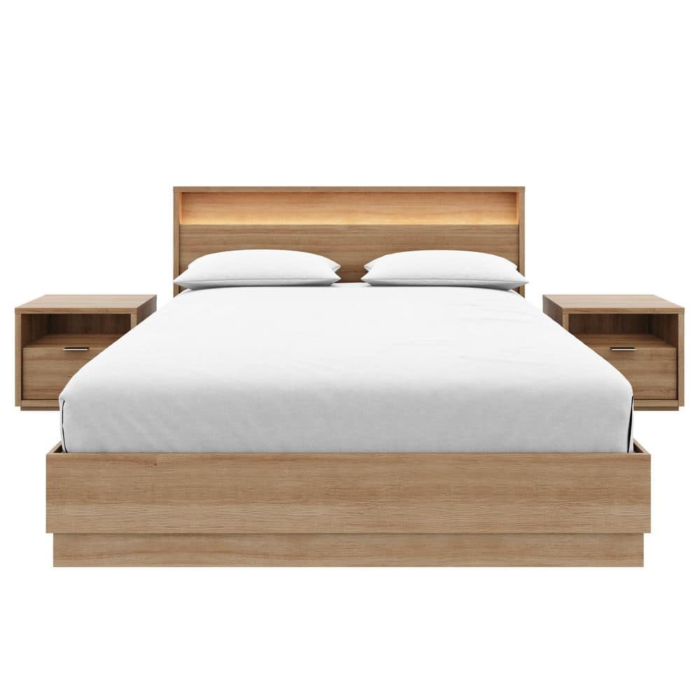 Nexera Milano Brown Oak Frame Queen Size Platform Bed 256088 - The