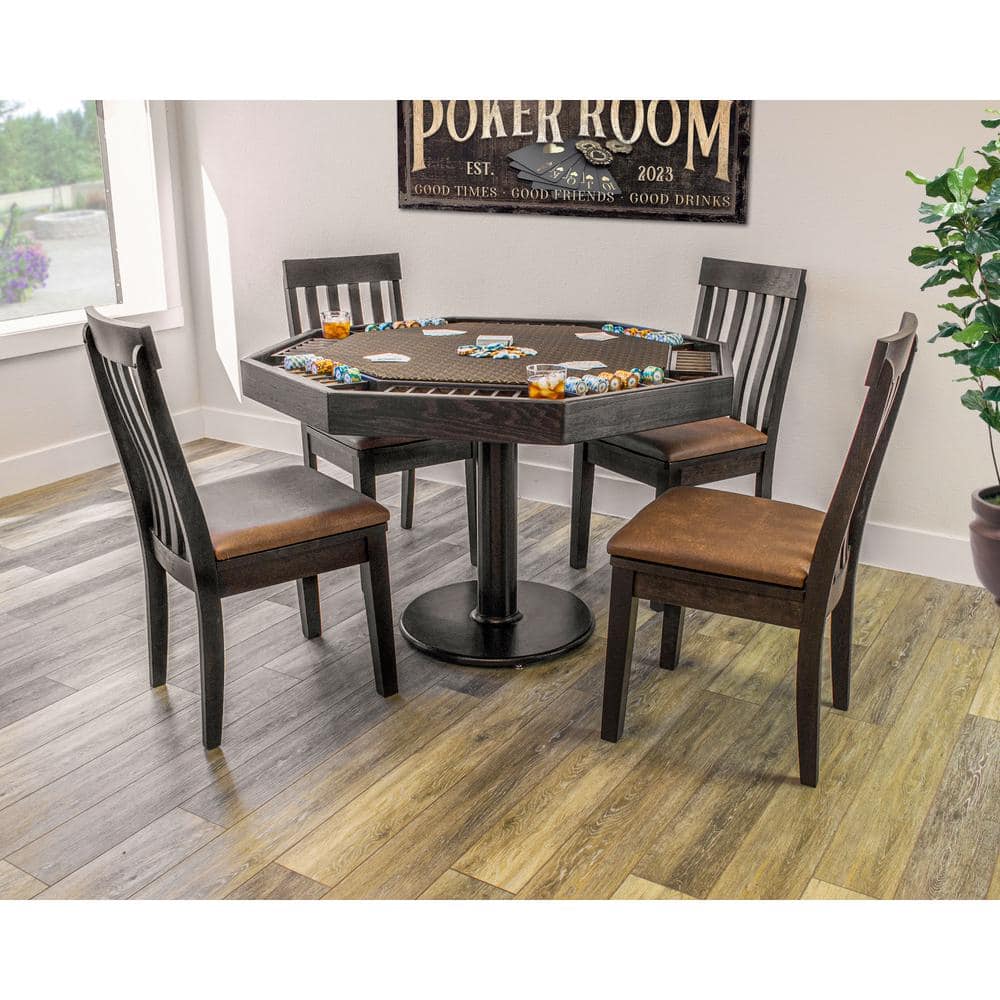 Mocha Oak 48'' Octagonal Poker Table with Cup Holders
