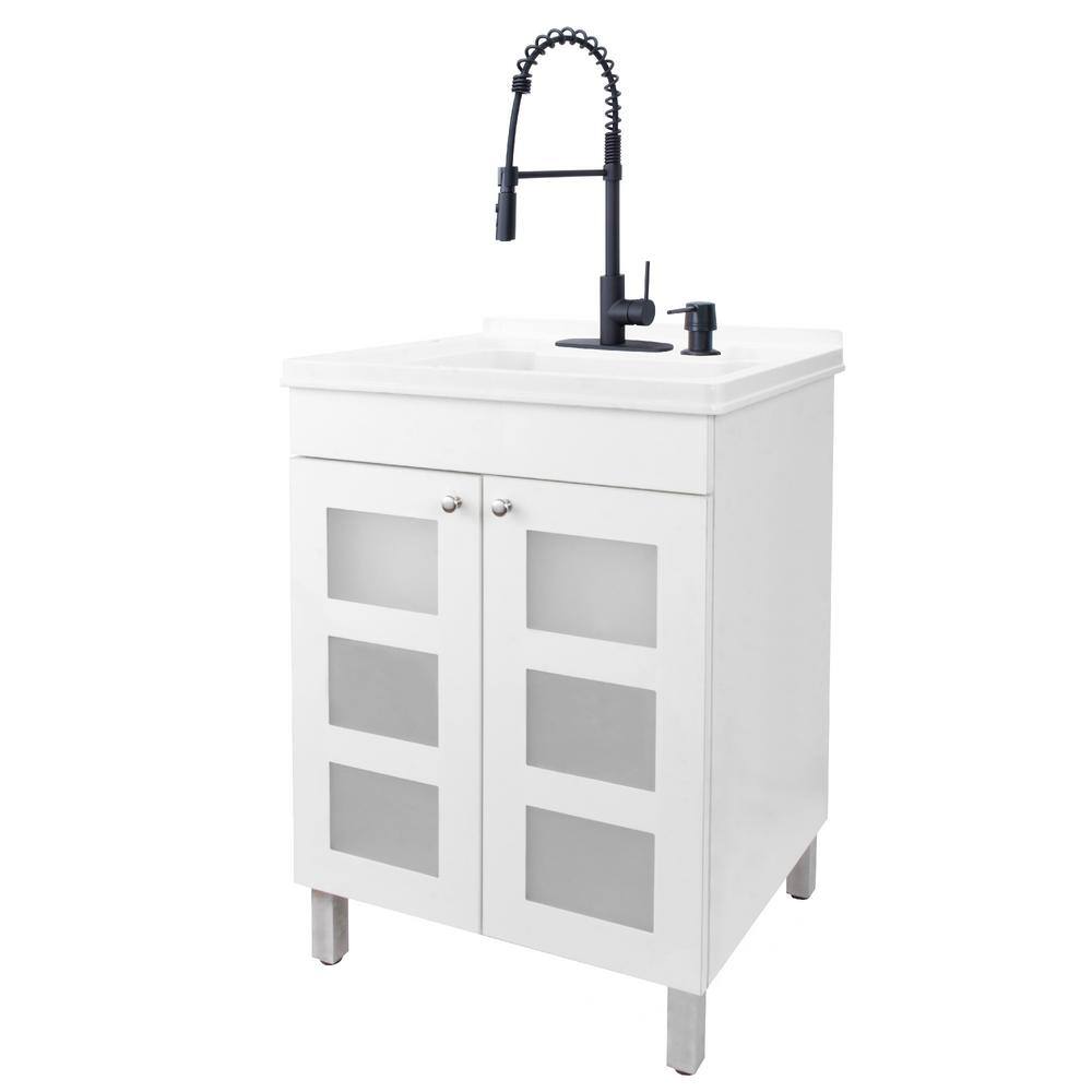 18 Gallons 21.75 in. x 25 in. Thermoplastic Drop-in Laundry Sink with Black Faucet, White Cabinet, Soap Dispenser price history on PriceWatchPro