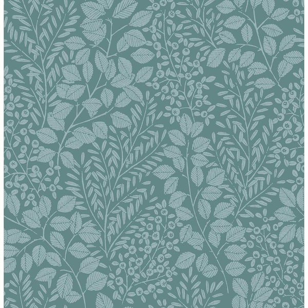 A-Street Prints Elin Sky Blue Berry Botanical Paper Glossy Non-Pasted Wallpaper Roll
