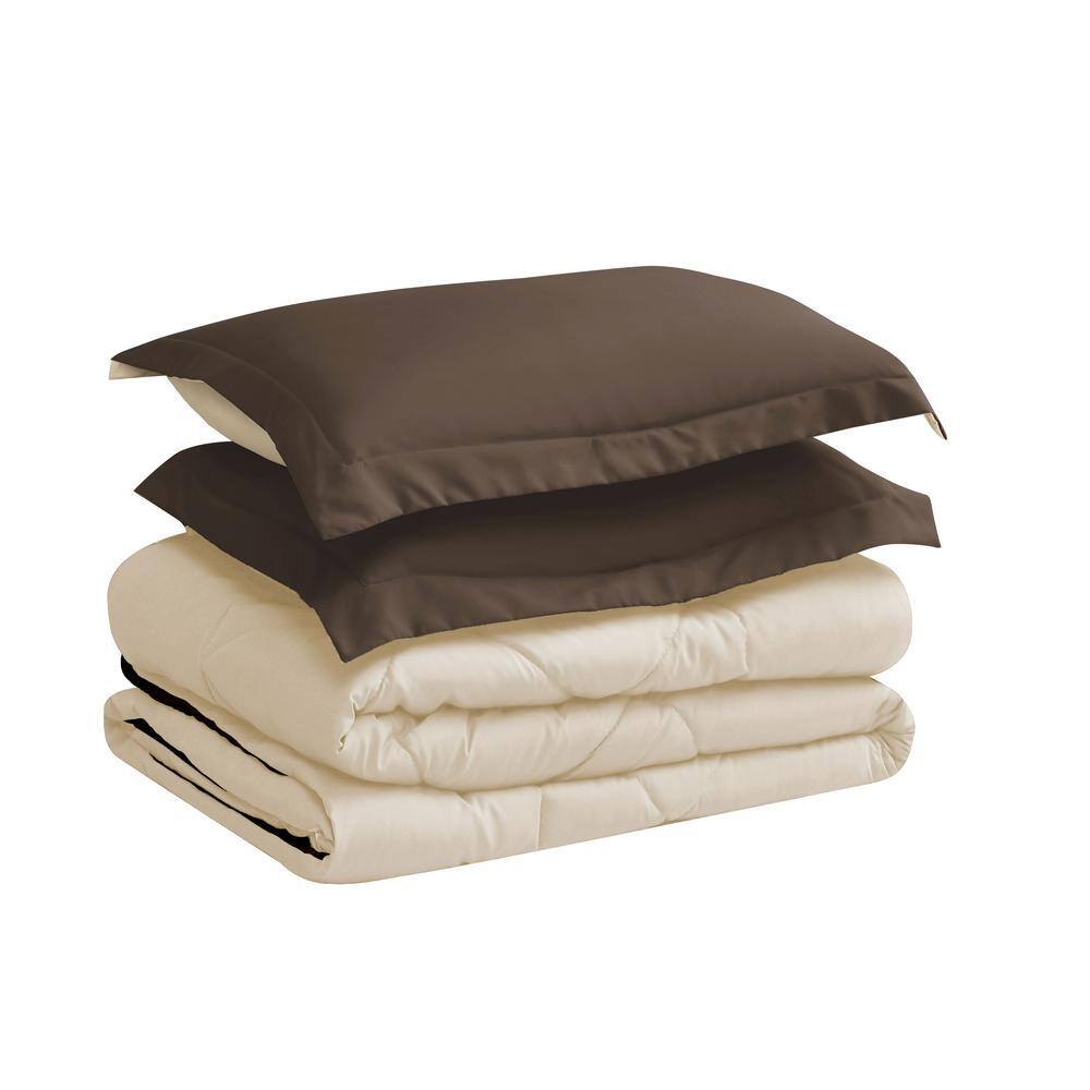 Twin Chocolate and Cream Reversible Microfiber Comforter Set