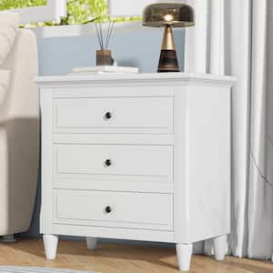 White 3-Drawer Nightstand Storage Wood Cabinet with Metal Handle and Smooth Gliding Rails