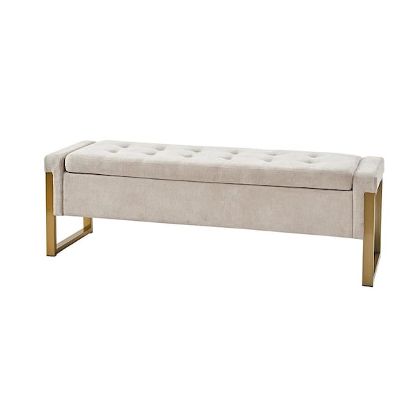Alina Modern Upholstered Flip Top Storage Bench with Metal Legs-BEIGE