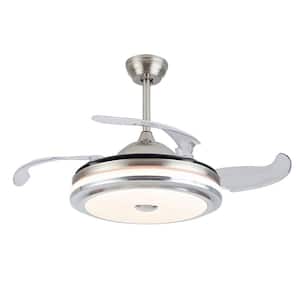 36 in. Integrated LED Indoor Silver Retractable 3 Color/Speed Change Ceiling Fan Light with Remote