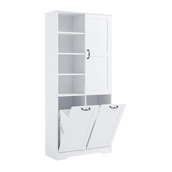 Cain White 31 in. W x 68 in. H Sideboard Accent Storage Cabinet with Tilt-Out Hamper, Adjustable Shelf, Door