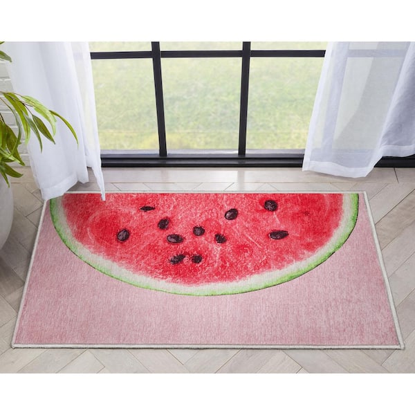 Apollo Half Watermelon Modern Printed Red Pink 2 ft. x 3 ft. Area Rug