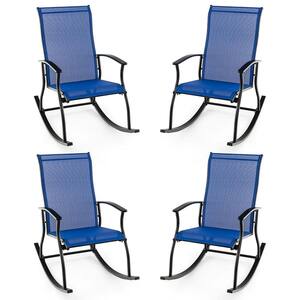 Navy Metal Outdoor Rocking Chair Patio Rocker with Breathable Fabric (Set of 4)
