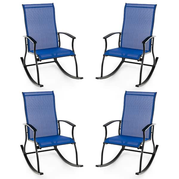 Gymax Navy Metal Outdoor Rocking Chair Patio Rocker with Breathable Fabric (Set of 4)