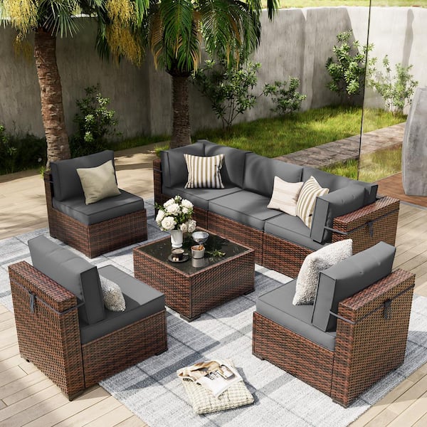 ELPOSUN 7-Piece Wicker Patio Conversation set with Cushions