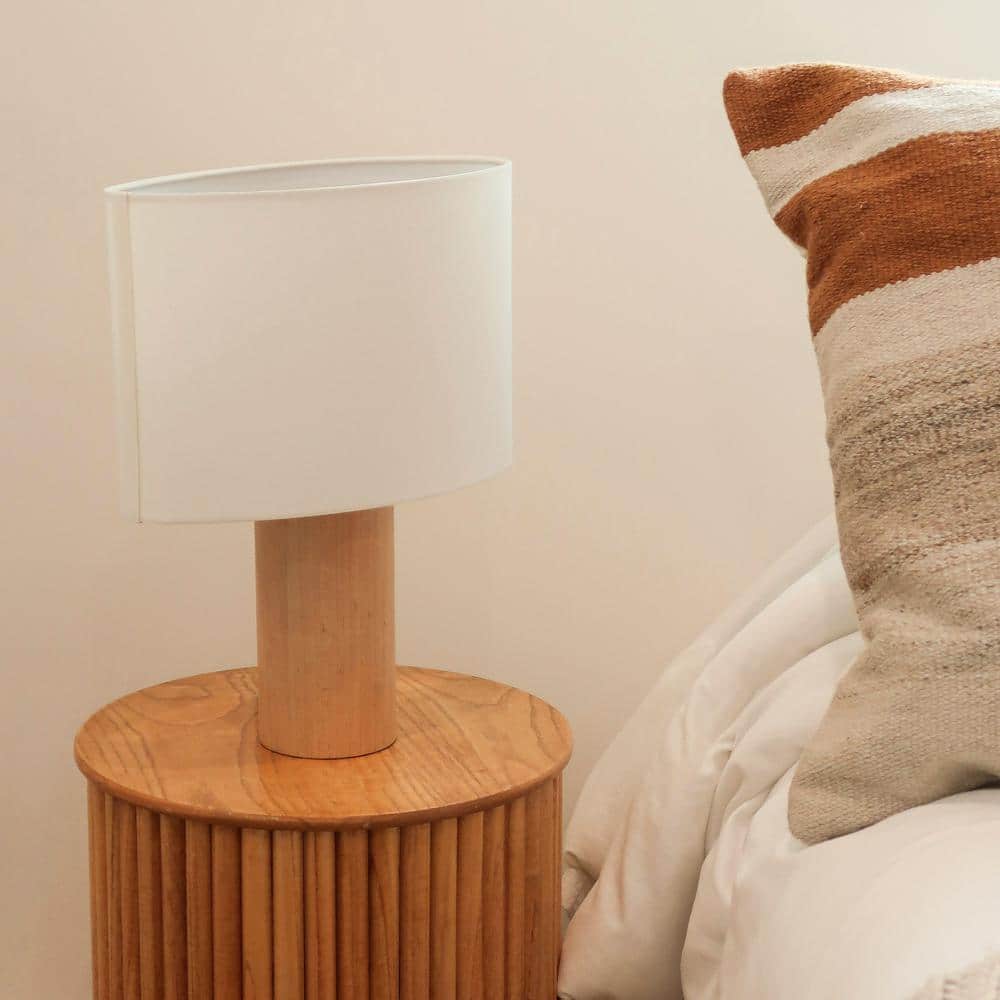 Mia 15.75" White LED Table Lamp with Maple Wood Base