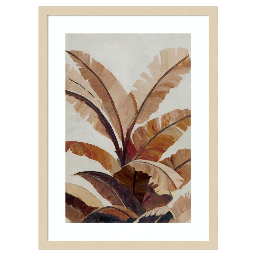 Umber Banana Leaf Abstract Graphic Art in Natural Wood Frame