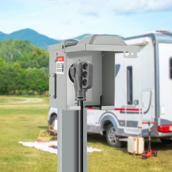 50 Amp RV Power Outlet Box, 125/250 Volt NEMA 14-50R Weatherproof Receptacle Panel w/ Lockable Cover for RV and Trailer
