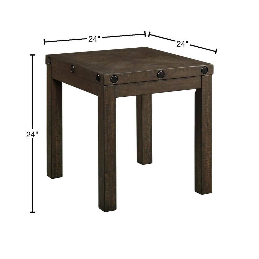 24" Gray Acacia Wood Square End Table with USB Port