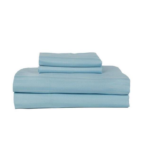 CASTLE HILL LONDON 4-Piece Ocean Blue Striped 440 Thread Count Cotton Queen Sheet Set