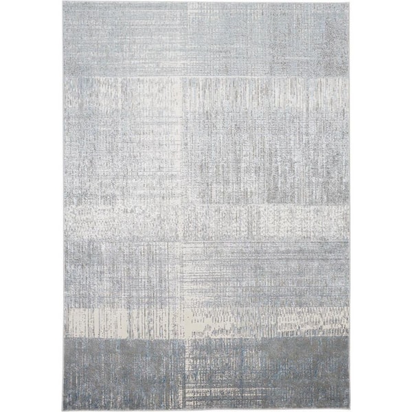 HomeRoots 2 ft. x 8 ft. Gray, White Abstract Area Rug