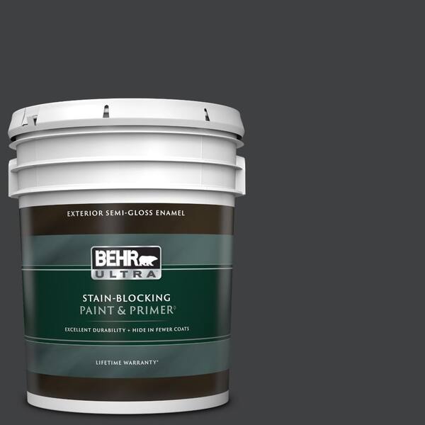 BEHR ULTRA 5 gal. Home Decorators Collection #HDC-MD-04 Totally Black Semi-Gloss Enamel Exterior Paint & Primer