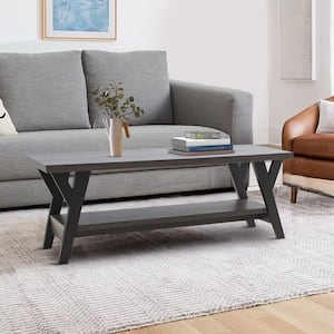 47.25 in. Modern Gray and Black Rectangle Wooden Coffee Table with Open Shelf and Clean Lined