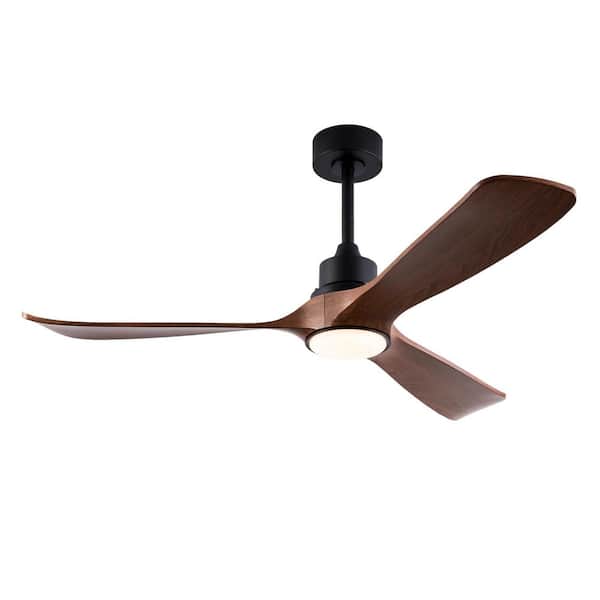 52 in. Black Standard Ceiling Fan with Light, 3 Dark Walnut Blades, Remote, Reversible Quiet DC Motor, Downrod Mount