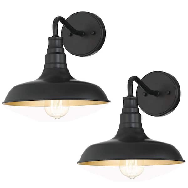 1-Light Dark Bronze Outdoor Barn Light Sconce (2-Pack)