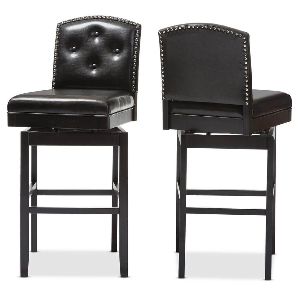 Ginaro Dark Brown Faux Leather Swivel Bar Stool Set