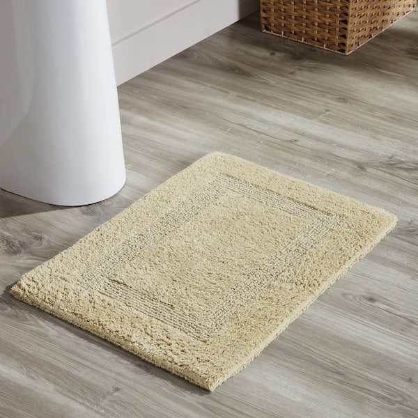 Lux Collection Sand 17 in. x 24 in. 100% Cotton Reversible Race Track Pattern Bath Rug