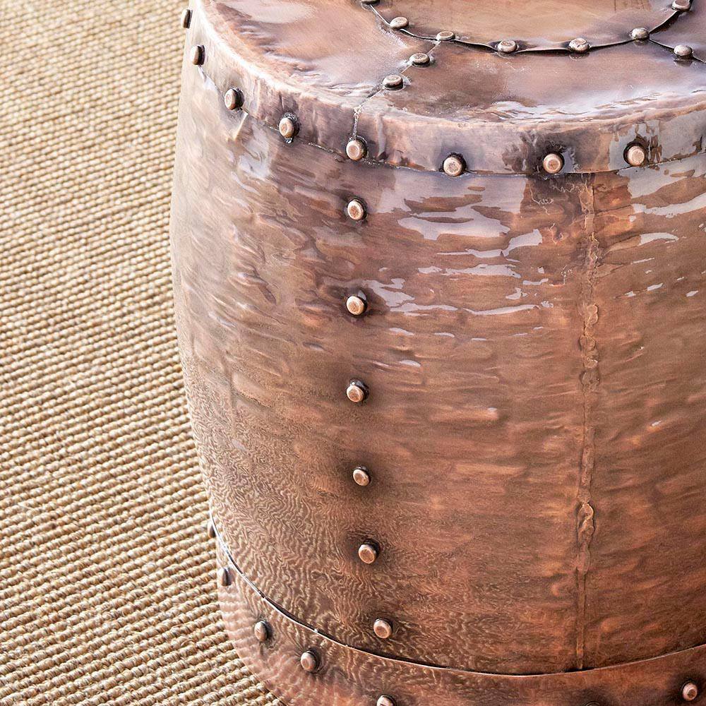 Antique Copper 16" Round Metal Drum End Table