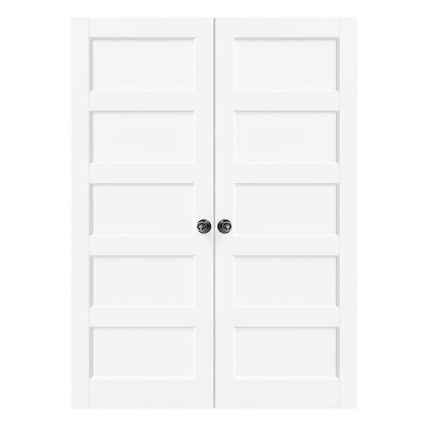 60 in. x 80 in. MDF, Composite, Pre-Assembled, Primed, White, 5-Panel Interior Door Slab With Black Goal Doorknob