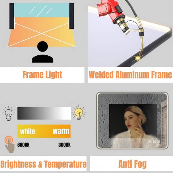 48 in. W x 32 in. H Rectangular Aluminum Framed Light Dimmable Anti-Fog LED Wall Bathroom Vanity Mirror in Black