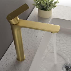 ABA Single Hole Single Handle High-Arc desk mounted Water-Saving Bathroom Faucet in Brushed Gold