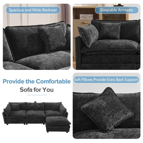 Polibi 112.2 in. Square Arm Chenille L-Shaped Sofa with