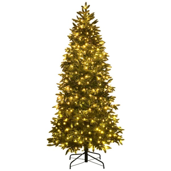Costway 7 ft. Pre-Lit Artificial Christmas Tree, Realistic Hinged Xmas Tree