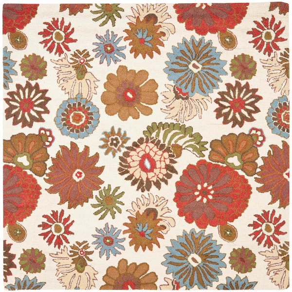 Blossom 6 ft. x 6 ft. Ivory/Multi Floral Garden Square Area Rug