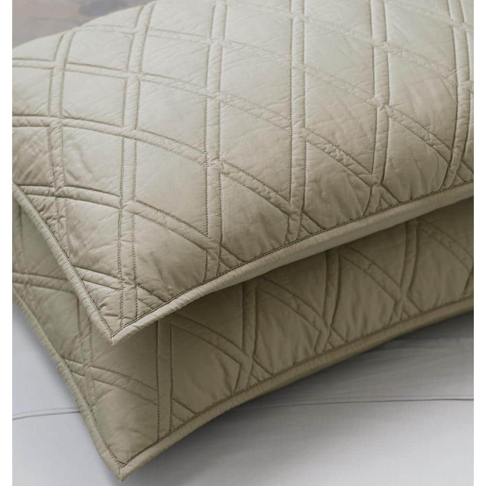Khaki Full Cotton Double Diamond Quilted Coverlet Set