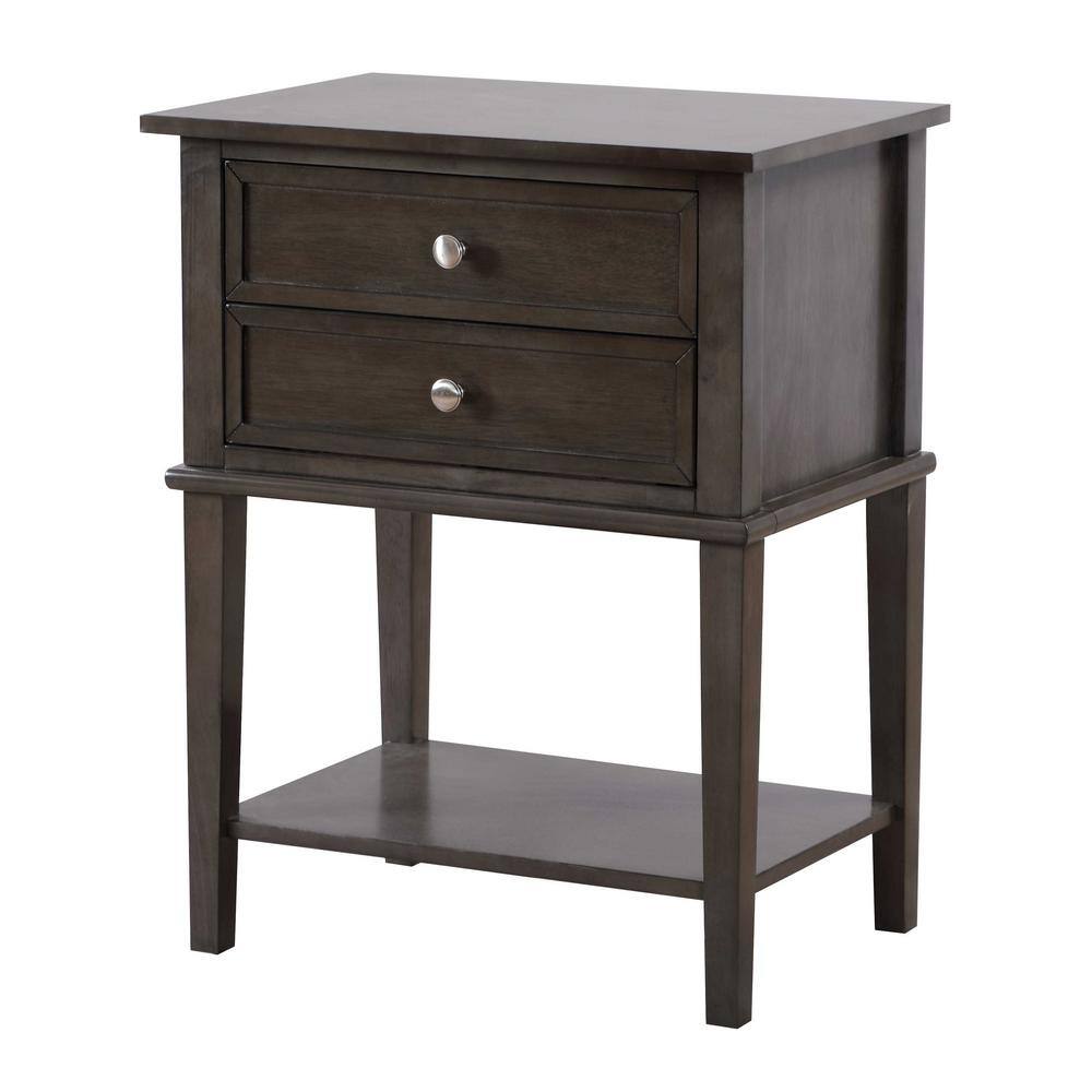 Newton Gray 2-Drawer Solid Wood Nightstand with Open Shelf