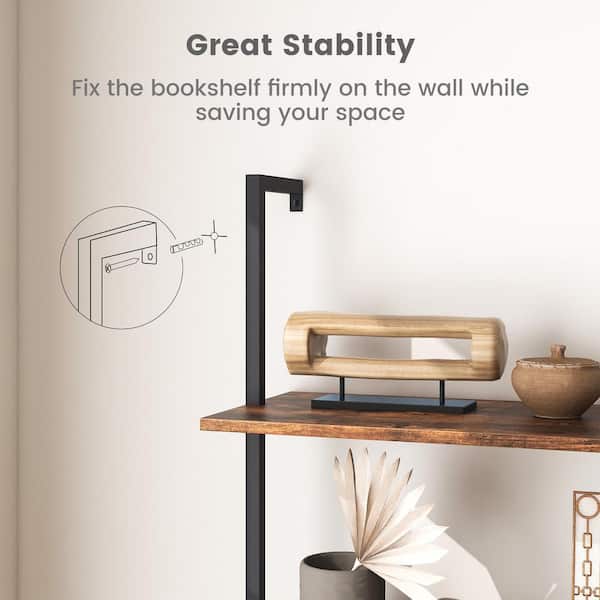 4 Tier Industrial Ladder Bookshelf with Metal Frame Coffee