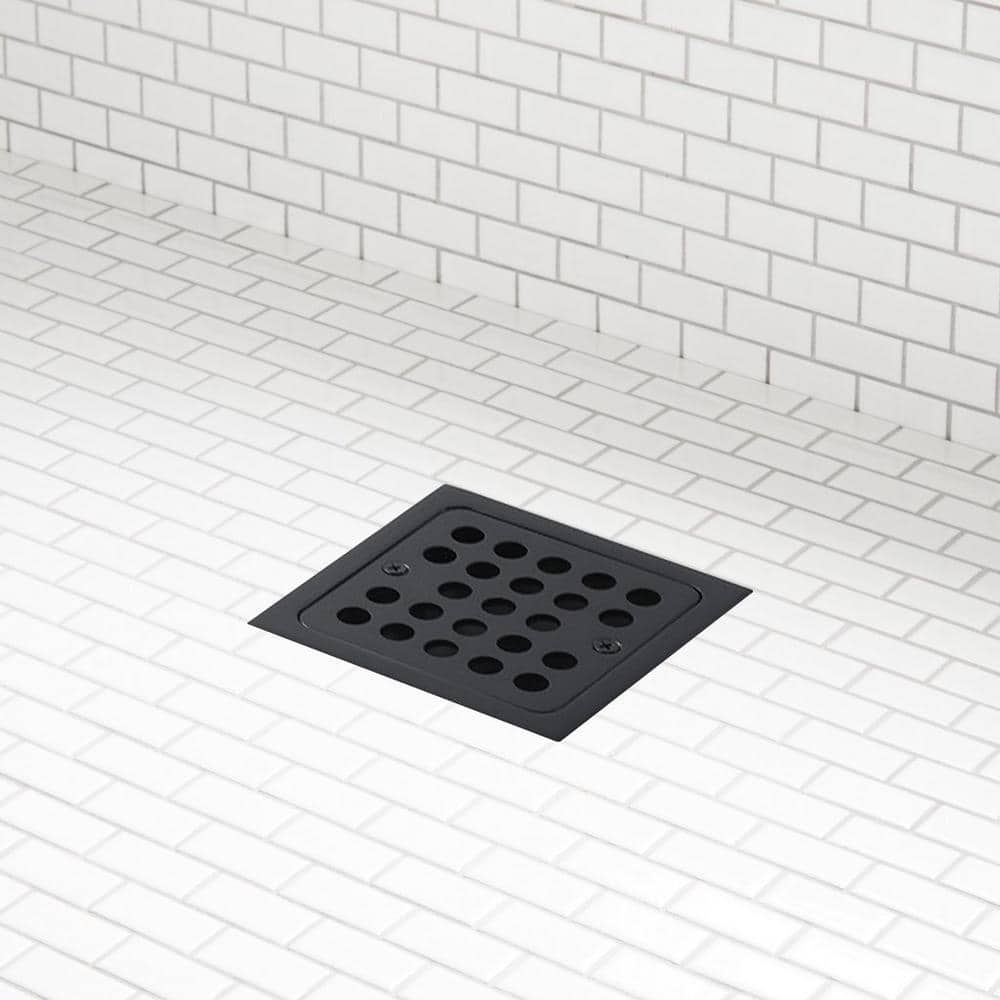 Menlo Matte Black Square Brass Shower Drain with Tile-In Strainer