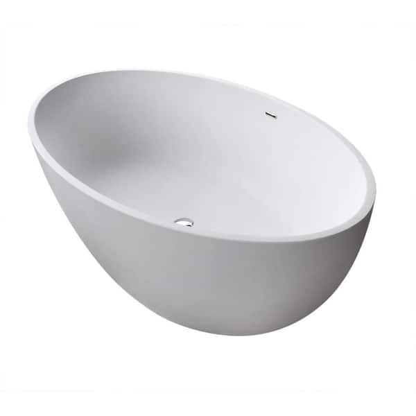 Choice Stone 5.6 ft. Artificial Stone Center Drain Oval Bathtub in White